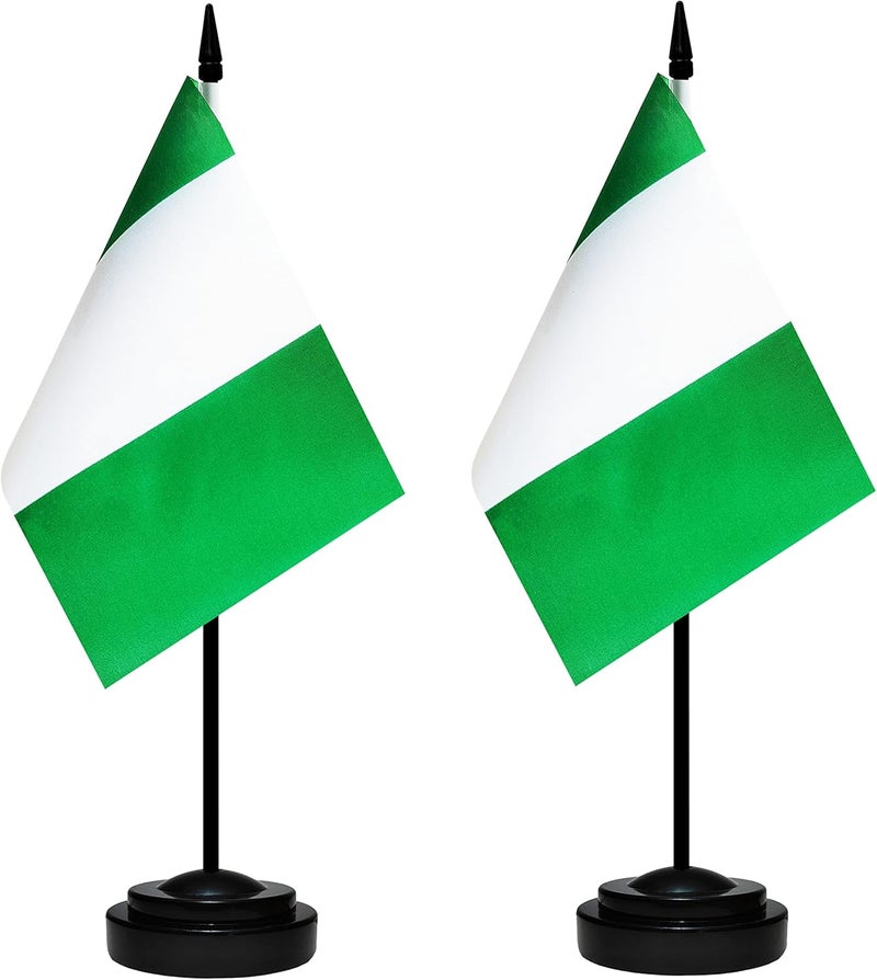 BCLin Nigeria Desk Flag Set, 2 Pack Nigerian Table Office Flags, Small Mini Desktop Flag With 12" Solid Black Pole, Black Base, Miniature Desktop Flag - Image 1